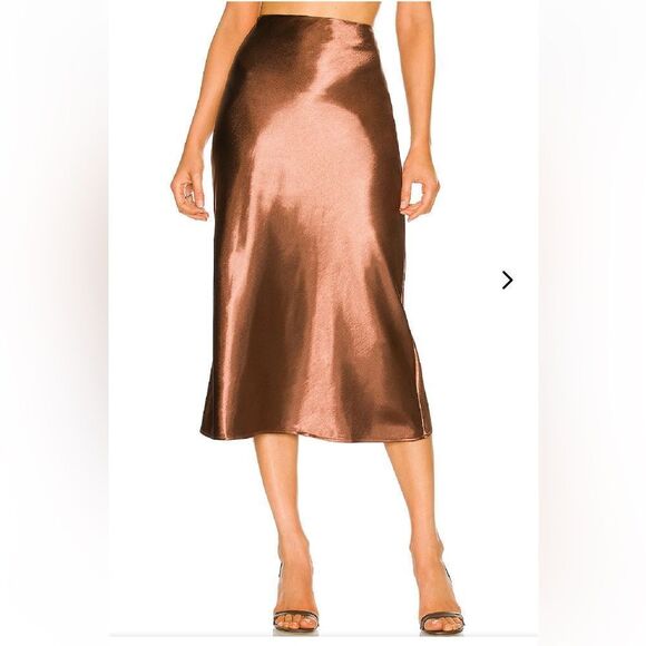 NWT Lovers and Friends Benny midi skirt chocolate brown satin bias Revolve S - Picture 1 of 10